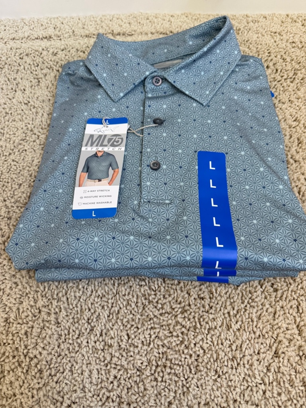 Greg Norman Men’s Polo  ML75 4-Way Stretch, Moisture Wicking, Green , Large